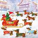 Soaoo 9 Pcs Christmas Dachshund Dog Santa Yard Sign Stakes with LED String Light Dachshund Dog Santa Claus Outdoor Lawn Decorations Large Outside Christmas Yard Decorations for Outdoor Holiday Decor