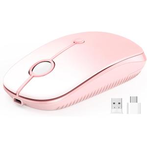 VssoPlor Type C Wireless Mouse, USB C MacBook Wireless Mouse Dual Mode 2.4G Cordless Mice with Nano USB and Type C Receiver Compatible with PC, Laptop, MacBook, ipad-Gradient Pink