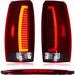 LED Tail Light Assembly + 3rd Third Brake Cargo Lamp Fit for Chevy Avalanche 2007-2012 Rear Taillight, High Mount Stop Light Black Housing Red Lens, 3 Pcs