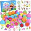 24 Pack Prefilled Easter Eggs With Toys, Stamps with Easter Tattoos Easter Basket Egg Hunt Stuffers, Pre Filled Easter Eggs Fillers Self Inking Stamp for Kids Gifts Party Favors, Goodie Bag Stuffer