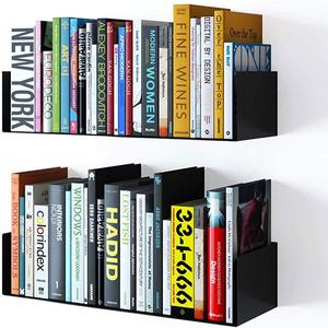Wallniture Bali Floating Wall Mount Metal U Shape Shelf Book CD DVD Storage Display Bookcase Black Set of 2