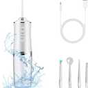 Electric Water Flosser Cordless for Teeth 3 Modes 4 Jet Tips Cleaning and Flossing Water Dental Portable Floss Irrigator Oral Water Flossed Rechargeable Tonsil Stone Travel Adults Birthday Gift (White)