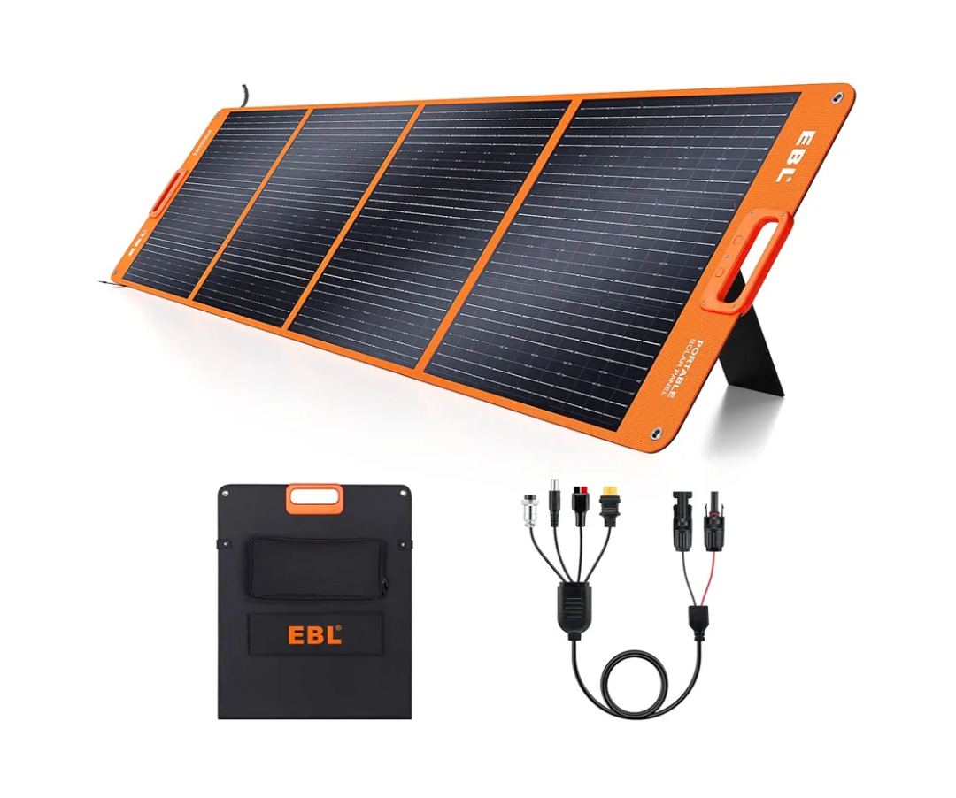 EBL 200W Portable Solar Panel for Power Station, Waterproof IP65 Foldable Solar Panel with MC-4 Anderson Output Connector for RV, Camping, Blackout
