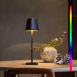 Cordless Table Lamps, Outdoor Solar LED Lamp, 4000mAh Rechargeable Bottle Lamp, Touch RGB Color Stepless Dimming Light for Bedroom, Restaurants, Patio, Camping,Bar Black