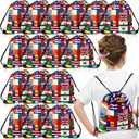 Amylove 16 Pcs International Flag Bags Party Favor Country Flags Drawstring Birthday Gift Bags for Kids Snack Candy Storage Goody Bags for Kids Birthday, Soccer Themed Party Supple 9 x 12 Inches