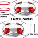 2 Pack Hummingbird Feeder Base Metal Top Covers Bottom Base Replacement Part with 2 Pcs Metal Cover Seal Rings and Brushes No Nectar Base Suitable for Blown Glass Hummingbird Feeder Base (2, Silver)