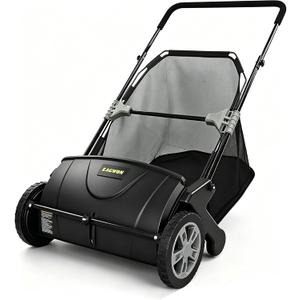 Push Lawn Sweeper, 21-Inch Width, 3.5 Cu. Ft. Hopper Capacity, 4 Spinning Brushes, Adjustable Height, Durable Steel Frame with Rubber Wheels, Black