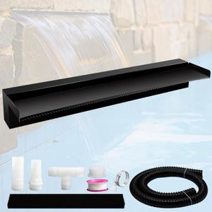 Pamopamo Pond Waterfall Spillway Pool Fountain Water Feature, Black Stainless Steel Outdoor Fountains, Swimming Pool Water Flow Waterfalls Kit for Garden Patio Ponds-35.4"x7.8"x3.9"(NO Light)