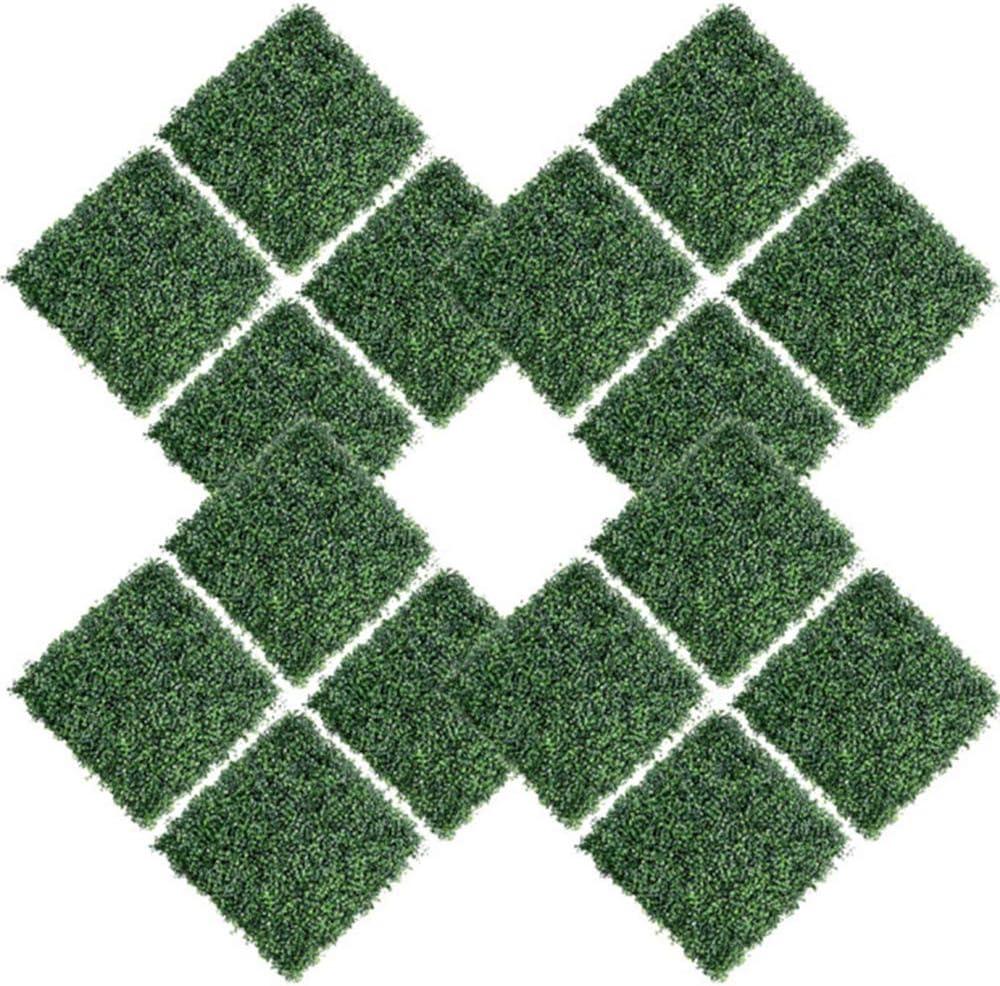 kdgarden 16PCS 20"x20" Artificial Boxwood Panels Topiary Hedge Plant UV Protected Faux Grass Wall Greenery Mats for Outdoor Garden Fence Backyard and Indoor Home Wedding Decoration, Dark Green