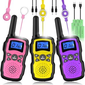 Wishouse Walkie Talkies for Kids Adult Long Range Rechargeable 3 Pack,Girl Wearable Walky Talky Set 2 Way Radio with USB Charger Battery,Camping Games Toy Birthday Xmas Gift for Boy Children Family (Pink Purple Yellow)