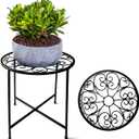 Plant Stand Indoor Outdoor, 15" Tall Flower Pot Stand, Round Metal Corner Plant Stand for Flower Pot, Rustproof Flower Plant Holder for Home, Garden, Patio, Plant Lovers, Housewarming (Set of 1)