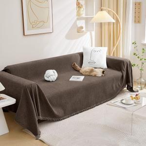 MEETSKY Couch Cover for Dogs, Sofa Covers for Pets Washable, Chenille Sofa Covers for 2 Cushion Couch Sofa with Tassels, Love Seat Couch Covers for Sofa, 71" x 118", Dark Chocolate