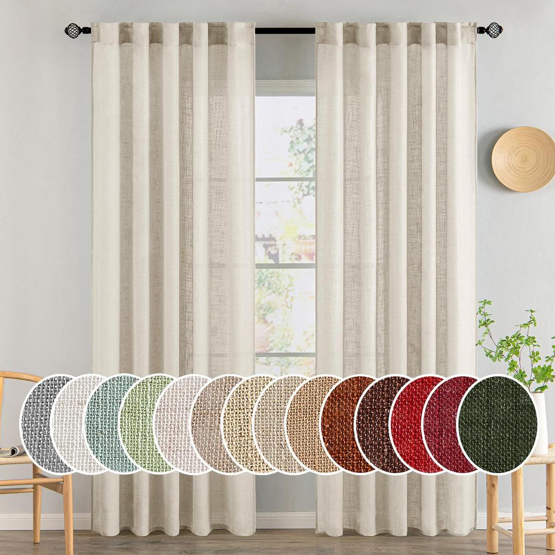 MIULEE Cream Linen Curtains 84 Inch Length 2 Panels for Bedroom Living Room, Soft Linen Textured Window Drapes Semi Sheer Light Filtering Back Tab Rod Pocket Farmhouse Modern Burlap Look Decor