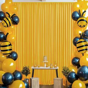 10 ft x 10 ft Wrinkle Free Yellow Backdrop Curtain for Parties, Yellow Polyester Photo Backdrop Drapes,Thick Background 2 Panels 5ft x 10ft for Baby Shower Wedding Birthday Party Backdrop Stand (Ginger)