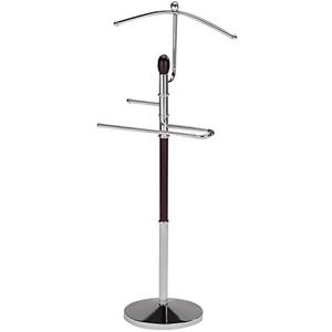 KB Designs - Wood/Metal Suit Tie Valet Stand Rack, Clothing Organizer, Chrome/Walnut