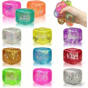 Jofan 11 Pack Squishy Stress Cube Glitter Squeeze Toy Stress Balls Sensory Fidget Toys for Adults Kids Stress Relief Party Favors Birthday Gifts