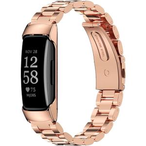 MIJOBS Strap for Fitbit Inspire 2, Stainless Steel Metal Band Replacement Wristbands Waterproof Bracelet Accessories for Inspire 2 Women Men (Beads,Rose Gold)