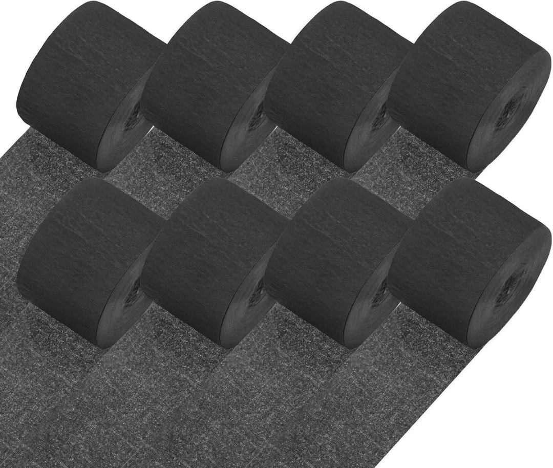 M METERXITY 8-Rolls Crepe Paper Streamer, 656ft Crepe Streamers Party Decorations for DIY/Halloween/Christmas/Party Supplies [Black-1.8 Inch x 82 Ft/Roll]