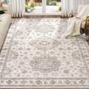 Washable Area Rugs for Living Room - 9x12 Neutral Vintage Distressed Floral Farmhouse Boho Large Soft Floor Rug Indoor Non Slip Carpet for Living Room Bedroom Dining Room Office - Beige Brown