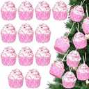 Vercraft 12 Pcs Cupcake Ornaments Set Christmas Hanging Christmas Tree Foam Cupcake Pastel Mini Dessert Ornaments for Xmas Tree Decoration Party Supplies (Pink Cupcakes)