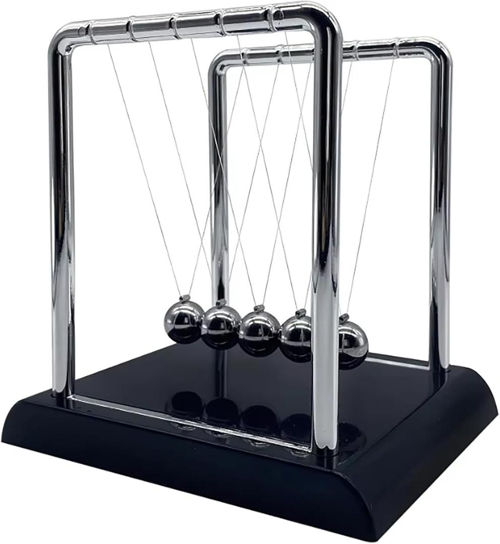 Newtons Cradle Balance Balls,Pendulum Balls with Black Base,Newtons Cradle Pendulum,Desk Decor for Men,Physics Toys,Metal Creative Ornament Crafts,Mind Bending Desk Sculpture - Large Black