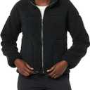 Amazon Essentials Women's Fleece Zip-Up Sherpa Jacket with Stand Neck (X-Large, Black)