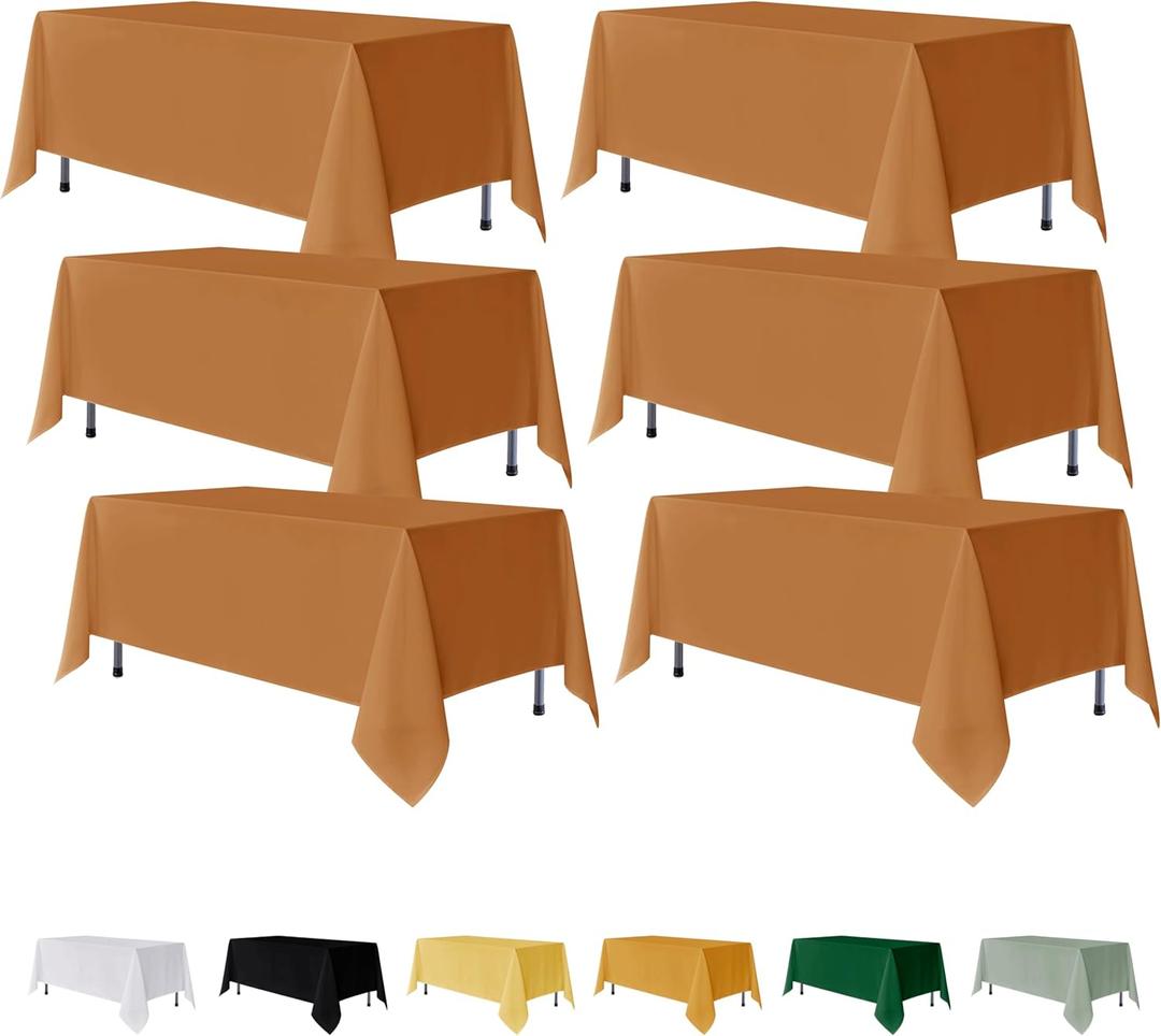 Fitable 6 Pack Bronze Rectangle Table Clothes - 70 x 108 Inch - Wrinkle and Stain Resistant Fabric Fall Tablecloths, Washable Polyester Table Covers for Wedding Thanksgiving Party Banquet Events