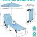 Tanning Chair with Umbrella UPF 50+ Adjustable, Heavy Duty Folding Chaise Lounge Outdoor, Lay Flat 5-Position Recliner for Sun Outside Sunbathing Reading Beach Pool Lawn, 300LBS