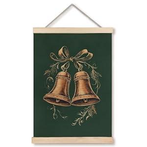 Qykwz Vintage Christmas Bell Wall Art Poster, Rustic Christmas Decor, Retro Gold Xmas Bell Ornament Holiday Wall Decor Canvas Prints for Home Bedroom Living Room, 12x16 in