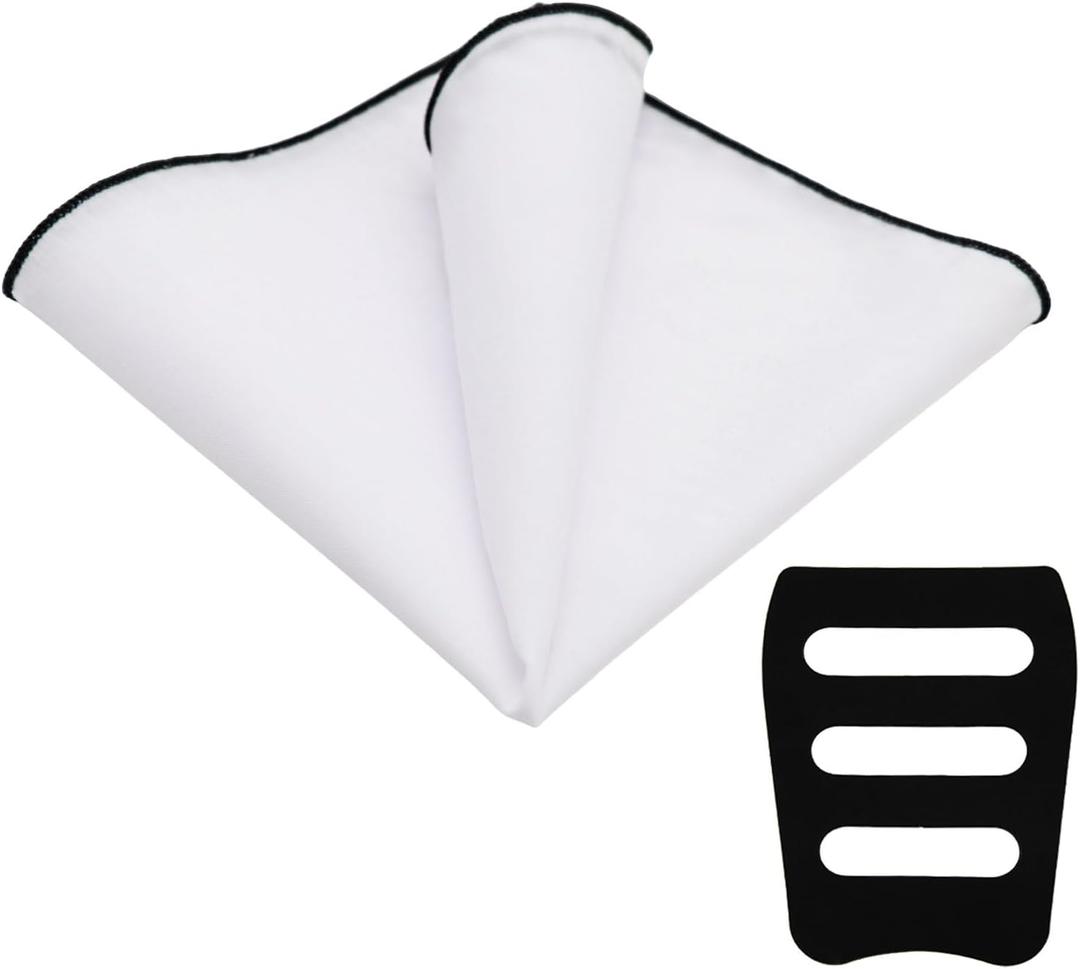 3 x LJBFNN White Pocket Squares for Men 9" Linen Pocket Square with Holder, Cotton Suit Handkerchiefs for Wedding Business (White)