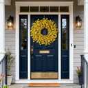 26 Inch Artificial Yellow Forsythia Wreath for Front Door, Large Faux Forsythia Wreath Spring Summer Flower for Fireplace Farmhouse Wall Window Home Outdoor Decorations
