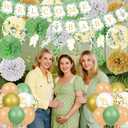 42pcs Baby Shower Decoration, Neutral WELCOME BABY Banner,3 Eucalyptus Leaves Pennant, 15 Greenery Paper Flower,6 Hanging Swirls,18 Balloons for Boy Girl Birthday Party (Sage Green)