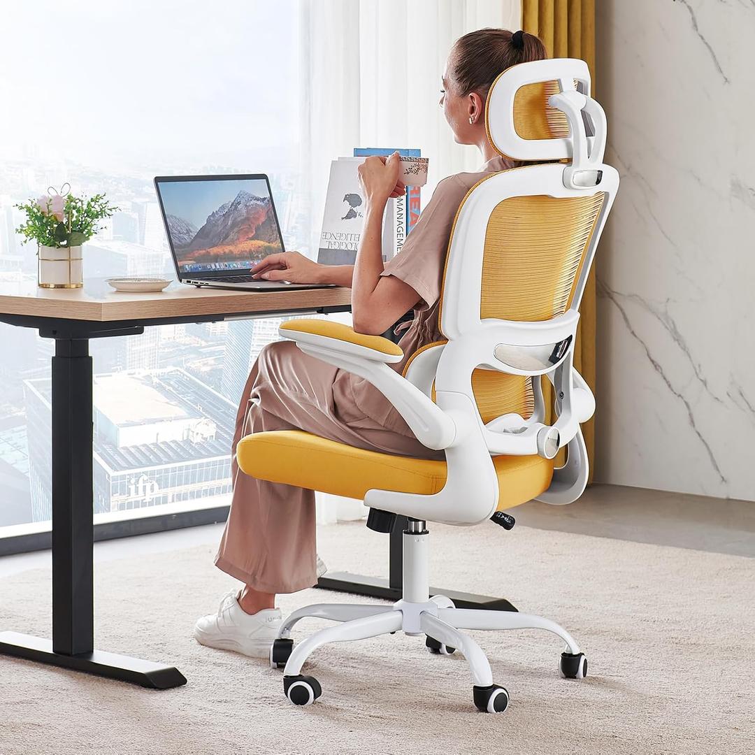 TRALT Office Chair Ergonomic Desk Chair with Lumbar Support Yellow, 1, 25.7" W x 17.3" D x 46.9"-49.2" H