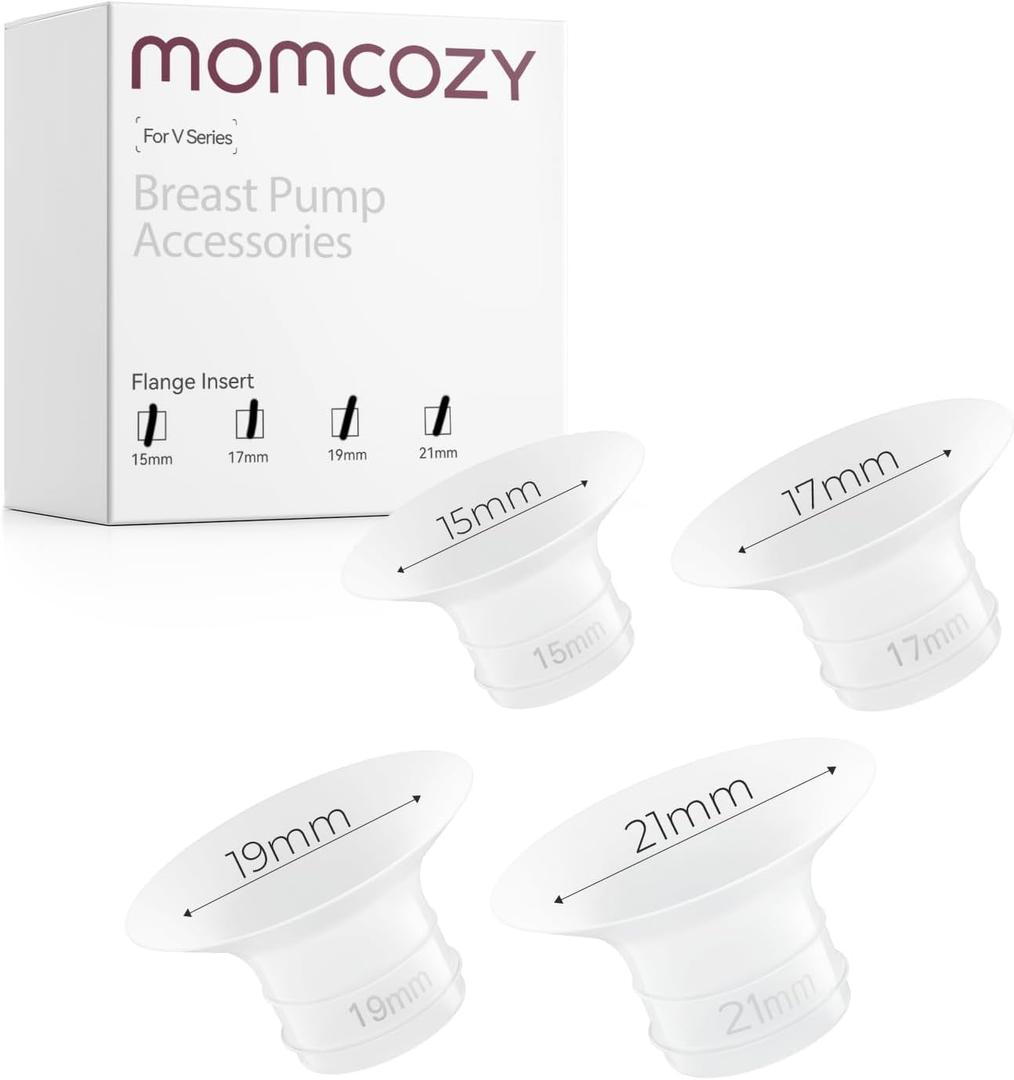Momcozy Original V1 Pro/V2 Pro Breast Pump Replacement Accessories,Flange Insert 15/17/19/21mm Only for Momcozy V1 Pro/V2 Pro (Transparent, Pack of 4)