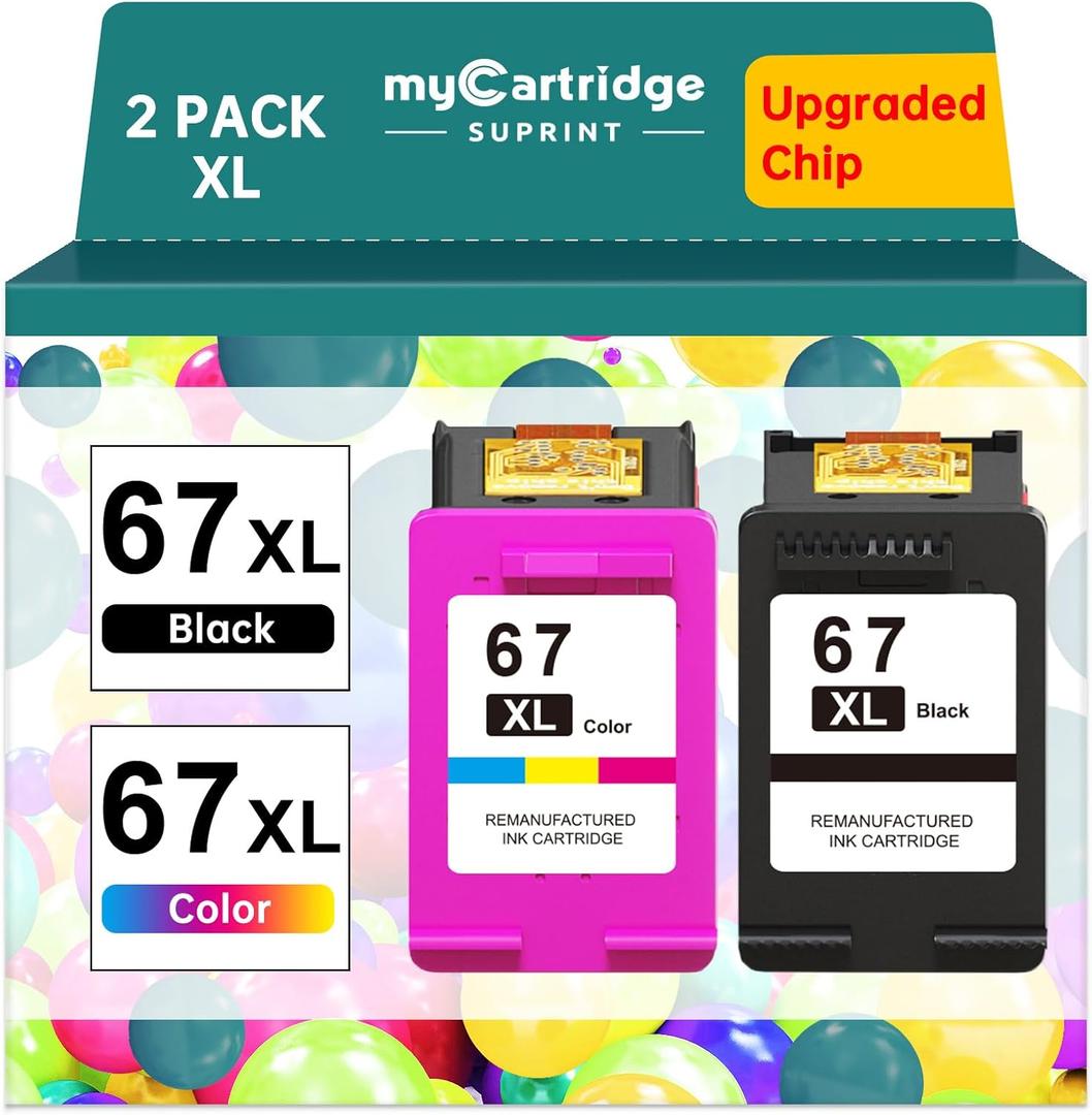 67XL Ink Cartridges Black/Color Combo Pack Replacement for HP Ink 67 67XL HP Printer Ink High Yield Works with DeskJet 2755e 2855e 2700 2800e 2700e 4255e 4155e Envy 6055e 6000 6455e 6400 (2-Pack)