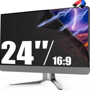 Magnetic 24 Inch Monitor Privacy Screen Filter for Frameless Computer 16:9 Aspect Ratio, Reversible Eye Protection Anti Blue Light Glare Shield, Removable Anti Spy Blackout Desktop Protector