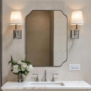 ANDY STAR Chrome Bathroom Mirror, 22x30 Inch Polished Chrome Rectangle Mirror, Scalloped Bathroom Mirror with Stainless Steel Metal Frame, Ideal for Bathroom, Living Room