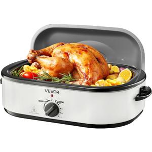 VEVOR Roaster Oven, 18QT Electric Roaster Oven, 150-450 Adjustable Temperature Electric Roasting Pan, Multifunctional Electric Roasters with Self-Basting Lid, Removable Pan and Rack for Holiday (White)
