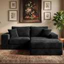 75'' L-Shaped Cloud Modular Sectional Couch with Chaise, Modern Corduroy Memory Foam Sofa Bed, Upholstered Boneless Deep Seat Fluffy Sleeper Sofa, for Living Room, No Assembly Needed (Black)