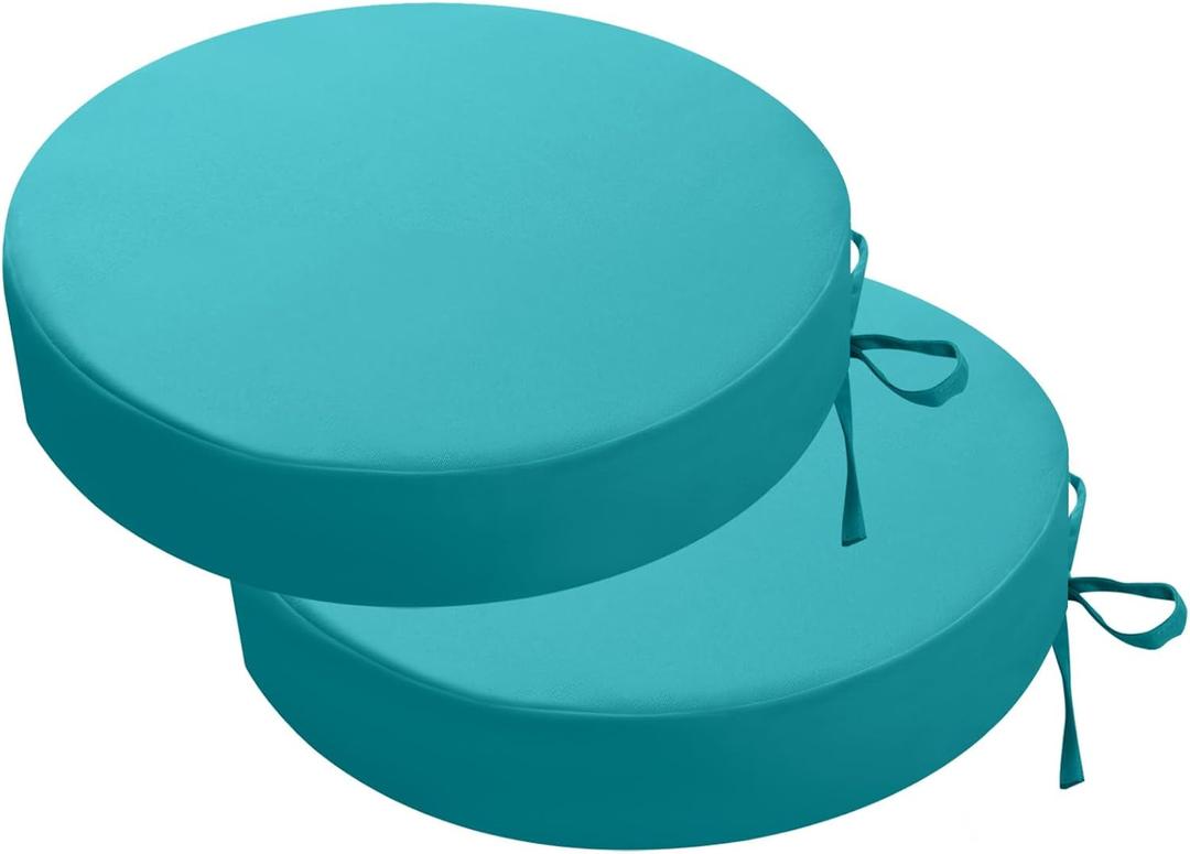 idee-home Outdoor Bistro Chair Cushions, 15x15x 3 Thick Outdoor Round Seat Cushions Set of 2 with Ties, Waterproof Round Patio Furniture for Garden (A Peacock Blue)