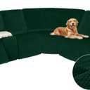 Arfntevss Sectional Recliner Couch Covers Velvet Washable Corner Sectional Sofa Cover for Reclining Stretch Thick L Shape Recliner Slipcover Set (5 Seat with 1 Console Cover, Emerald Green)