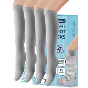 Mellbree Walking Boot Socks, 2Pairs Replacement Socks Liner for Orthopedic Walker Brace Compatible with Air Cam Walkers and Fracture Boot for Men and Women Cast Surgical leg Cover, Grey