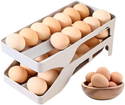 Automatic Rolling Egg Dispenser for Fridge, 28 Egg Holder for Refrigerator Organizers and Storage, Space Saving Egg Tray for Kitchen Countertop, BPA-Free Egg Container for Fresh Eggs