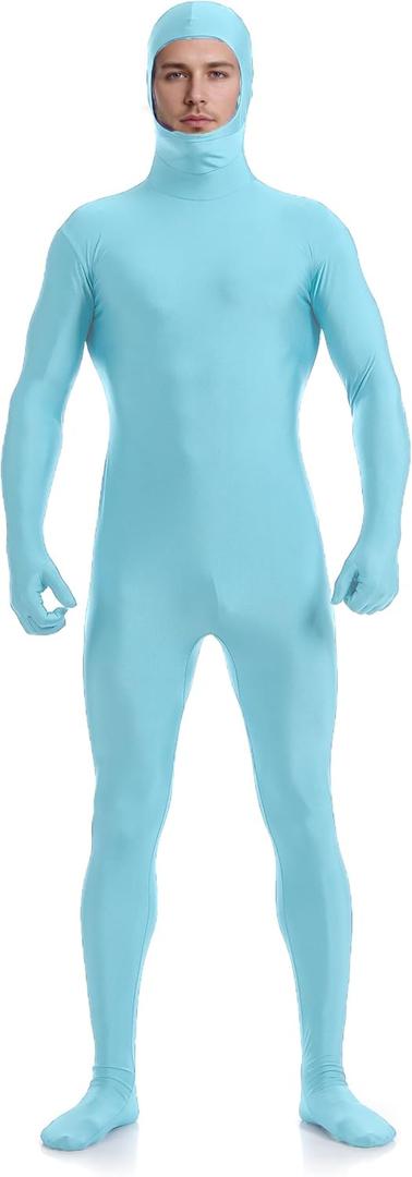 Sheface Men's and Women's Spandex Open Face Costume Bodysuit Stretchy Halloween Cosplay Face Open Body Suit (XX-Large, Light Blue)