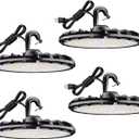 100W UFO LED High Bay Light, UL Listed Commercial Bay Lighting, 5000K Daylight High Bay Led Shop Light with US Plug, IP65 Commercial Light for Factory Warehouse Shop, 4 Pack