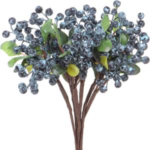 M METERXITY 6-Pack Artificial Berry, 9.8 Inch Faux Holly Berry Foam Faux Frosted Berries with Stems for Home/Wedding/Christmas/DIY/Party/Garden/Office [Blueberry]