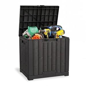 EAST OAK 31 Gallon Outdoor Storage Box, Waterproof Deck UV-Resistant Resin Bin for Patio Cushions, Garden Tools, Pool Accessories & Package, Lockable Wind-Resistant Lid, Steel-Reinforced, Black