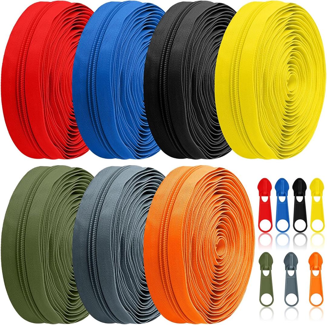 Syhood 35 Yards 7 Pcs Sewing Zippers #5 Nylon Assorted Coil Zipper Tapes with 70 Sliders Sewing Craft Supplies Gifts for Women Men(Mondrian Color)
