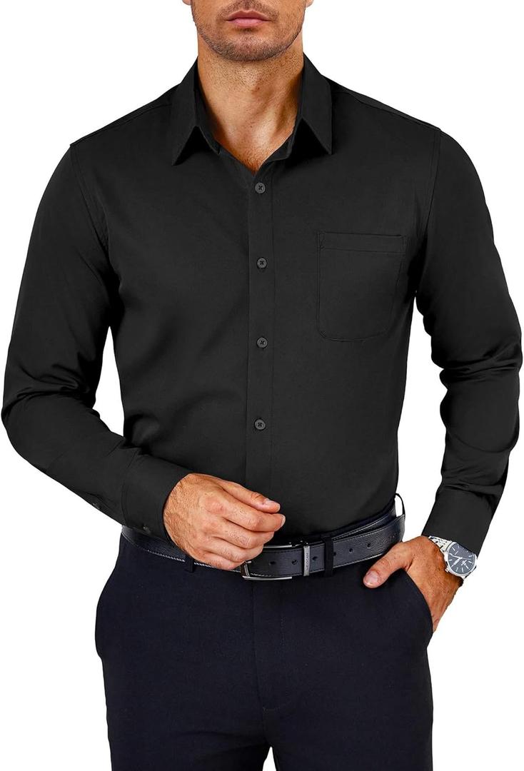 COOFANDY Mens Dress Shirts Wrinkle Free Long Sleeve Button Down Shirts Formal Business Shirt (Medium, Black)
