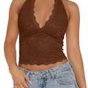 Women Sexy Cropped Halterneck Lace Top Sleeveless Backless V-Neck Lace Trim Crop Top Slim Fit Summer Tanks. Size S